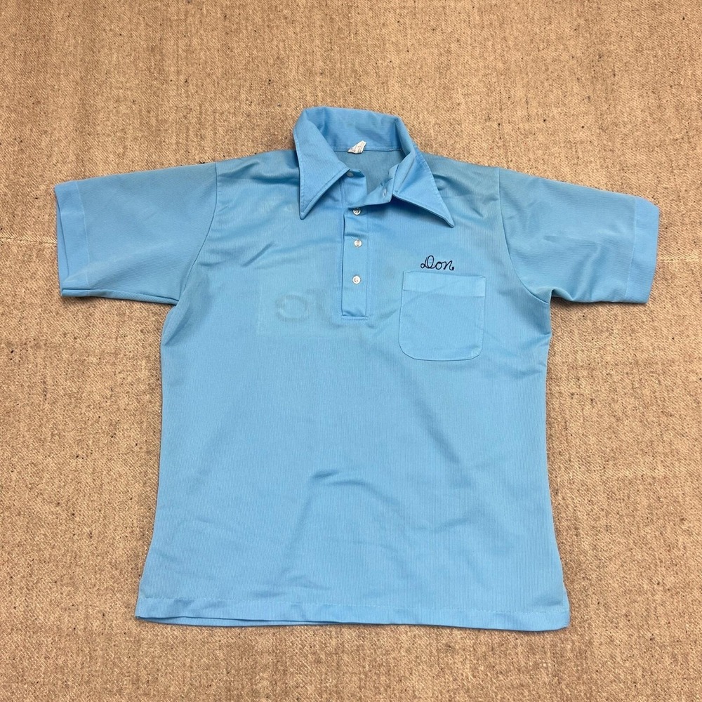 Vintage Hilton Bowling‎ Shirt Mens Large Blue 1970s Short Sleeve Unitech